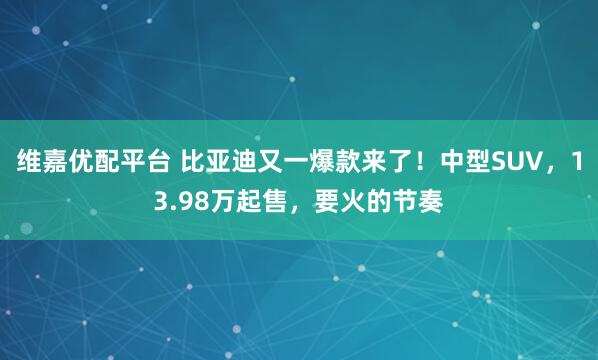 维嘉优配平台 比亚迪又一爆款来了！中型SUV，13.98万起售，要火的节奏
