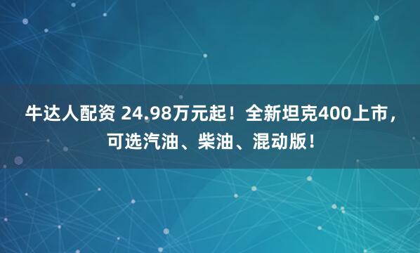 牛达人配资 24.98万元起！全新坦克400上市，可选汽油、柴油、混动版！